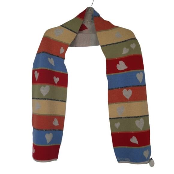 Amoroso Merino Wool blend hears and rainbow stripes scarf - Picture 1 of 7